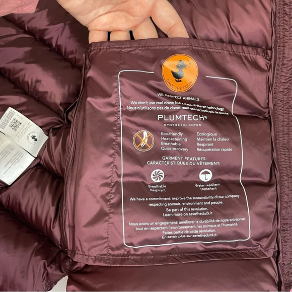 NEW Save The Duck Coat Womens Large Mei Puffer Jacket Burgundy Faux Fur Collar - Picture 7 of 11
